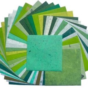 50 Sheets 6 x 6 Inches Natural Fiber Mulberry paper Sheets Square Origami Paper Arts Folding Craft, Decoration Paper, Square Folding Paper for DIY Crafts (Mixed Green Rice Straw etc.,,, 6 x 6)