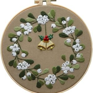Christmas Desktop Wall Decorations Hand Embroidery DIY Beginner Mistletoe Pattern Material Kit with Tutorial, Embroidery Thread, Professional Embroidery Needle and 7.9" Bamboo Embroidery Bandage