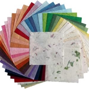 50 Sheets 6 x 6 Inches Natural Fiber Mulberry paper Sheets Square Origami Paper Arts Folding Craft, Decoration Paper, Square Folding Paper for DIY Crafts (Mixed Colors Rice Straw etc.,, 6 x 6)