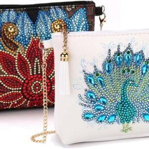 2 Pcs Diamond Painting Crossbody Bag, DIY 5D Diamond Painting Handbag Kit with Chain and Tassel, Bling Rhinestone Makeup Shoulder Bag for Woman, DIY Craft Gift, Peacock