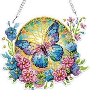 Hanging Diamond Art Painting Pendant Kits, 5D Special Shape Diamond Art Kits for Adults, Butterfly Crystal Rhinestones Diamond Painting Flowers Gem Art for Home Decor