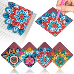 4 pcs Diamond Painting Bookmarks, DIY Diamond Art Kits for Adults, Book Corner - Protecting Bookmark Craft Supplies Kits for Book Lovers(Mandala B)