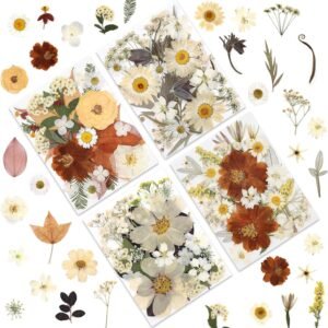 100P Vintage White Dried Flowers for Crafts, Real Natural Pressed Flowers in Retro White Tones for Resin Art, DIY Crafts, Jewelry & Candle Decor – Tweezers Included