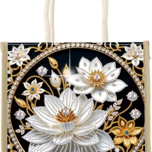 DIY Diamond Painting Tote Bag Kit for Adults, Lotus Flower Elegant Diamond Art Handbag Craft Storage Bag, Crystal Art Diamond Painting Bag for Casual Shopping, Travel, Daily Use, Gift
