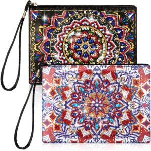 2 Pieces DIY Diamond Painting Purses 5D DIY Diamond Painting Handbag Diamond Art Wristlet Clutch Bag for Women Girls Art Craft Makeup Gift (Mandala)