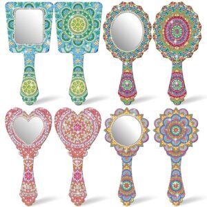 4 Pcs Diamond Painting Mirror Handheld Kits Valentine Christmas Art Gifts Compact Decorate Your Own Mirror for Hand DIY Crafts